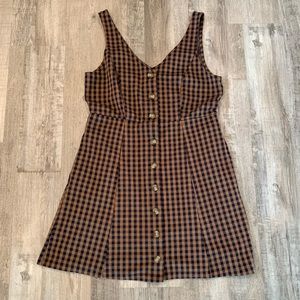 American eagle button-down dress brown and blue checkered pattern